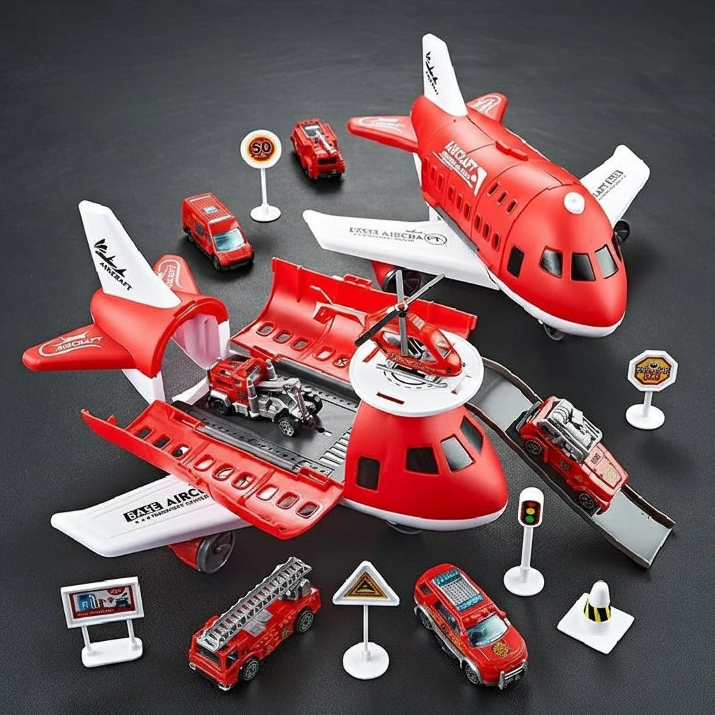 AEROLAND – Inertial Airplane & Vehicle Playset with Helicopter and Street Signs for Children