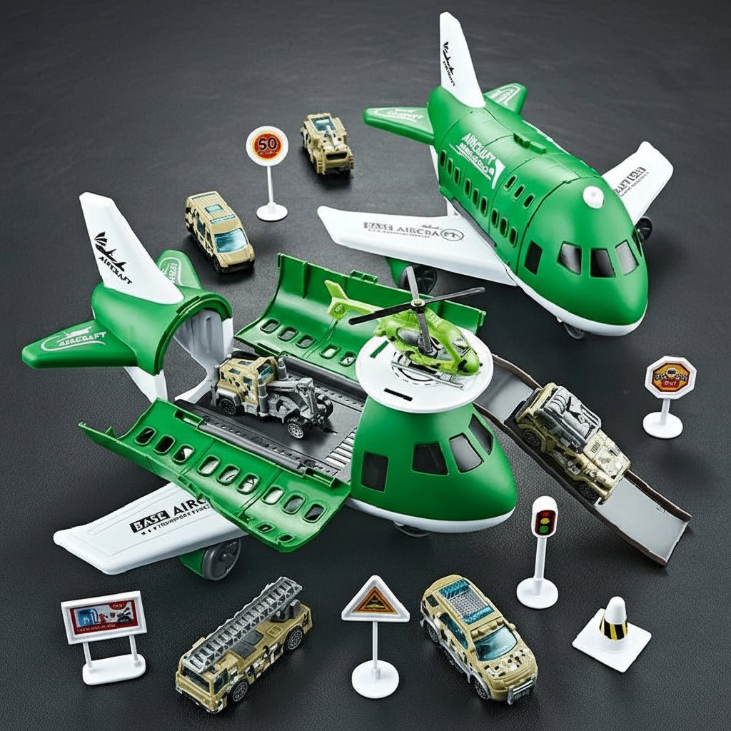 AEROLAND – Inertial Airplane & Vehicle Playset with Helicopter and Street Signs for Children