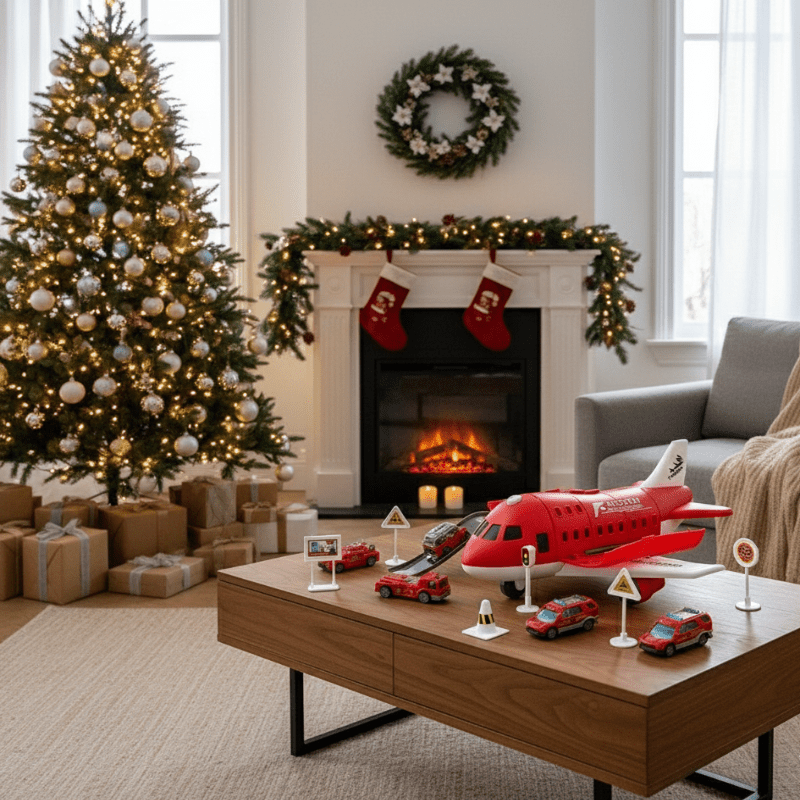 AEROLAND – Inertial Airplane & Vehicle Playset with Helicopter and Street Signs for Children