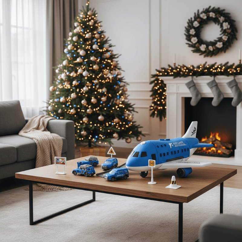 AEROLAND – Inertial Airplane & Vehicle Playset with Helicopter and Street Signs for Children