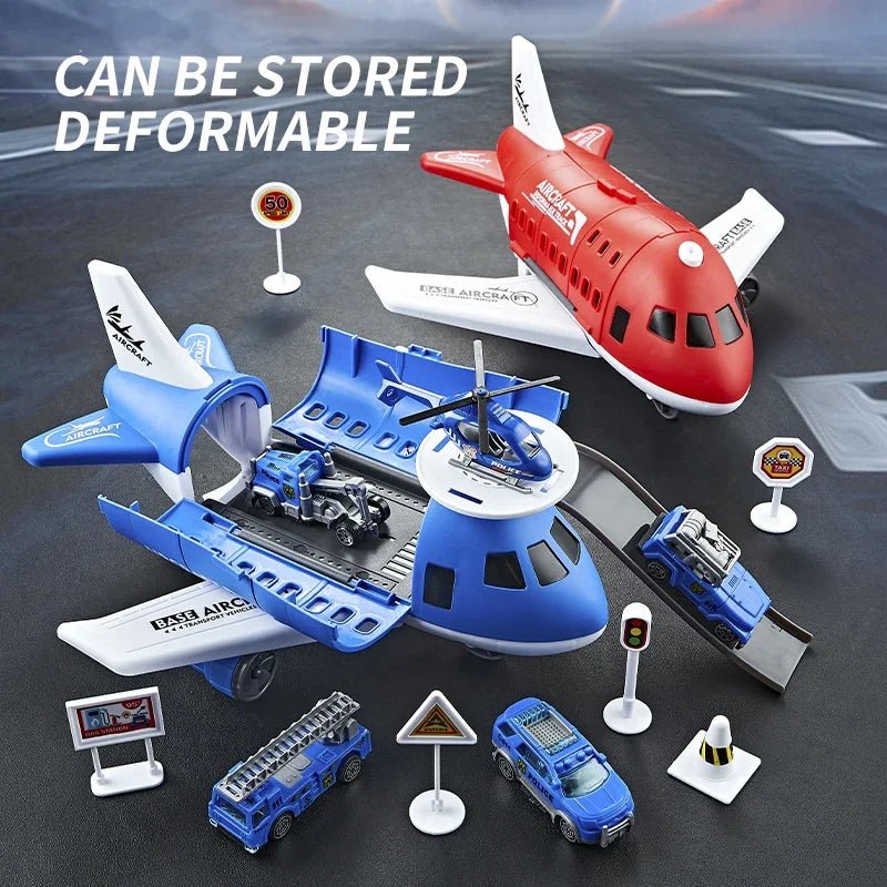 AEROLAND – Inertial Airplane & Vehicle Playset with Helicopter and Street Signs for Children