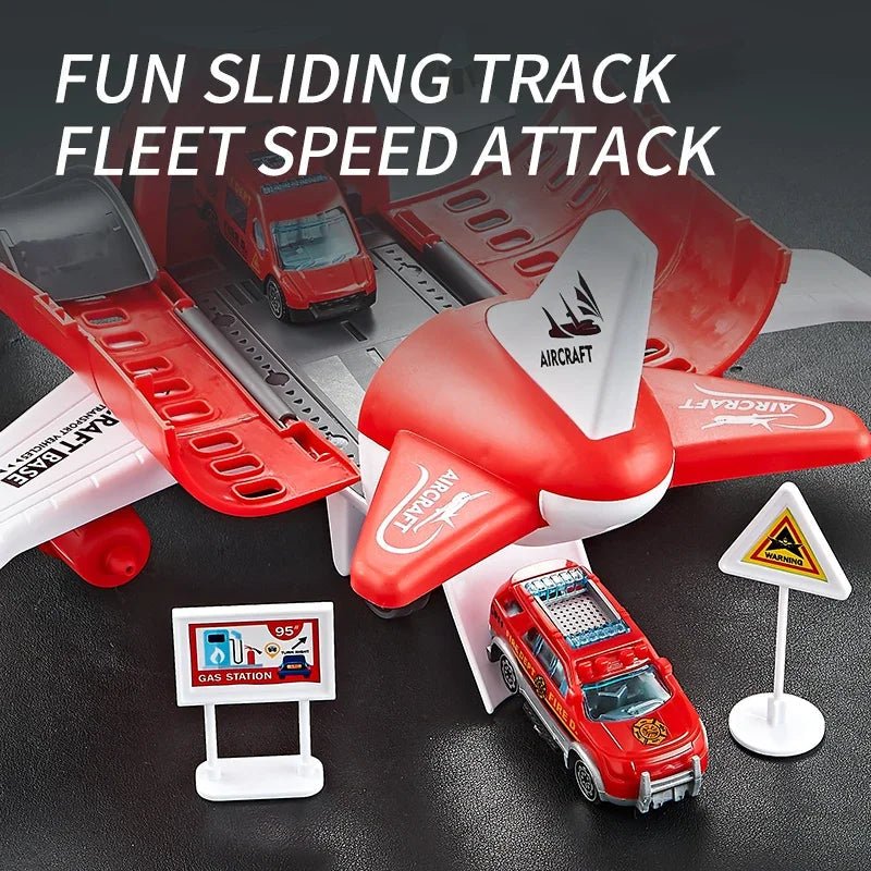 AEROLAND – Inertial Airplane & Vehicle Playset with Helicopter and Street Signs for Children