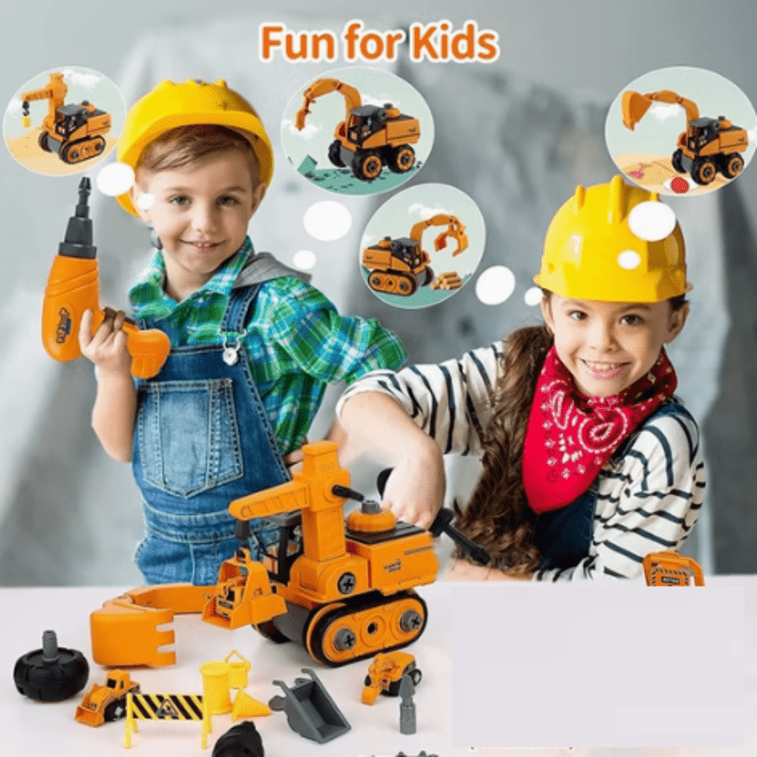 CREATRONIQ – Electric Engineering Construction Kit for Kids with Power Drill and Vehicle Parts