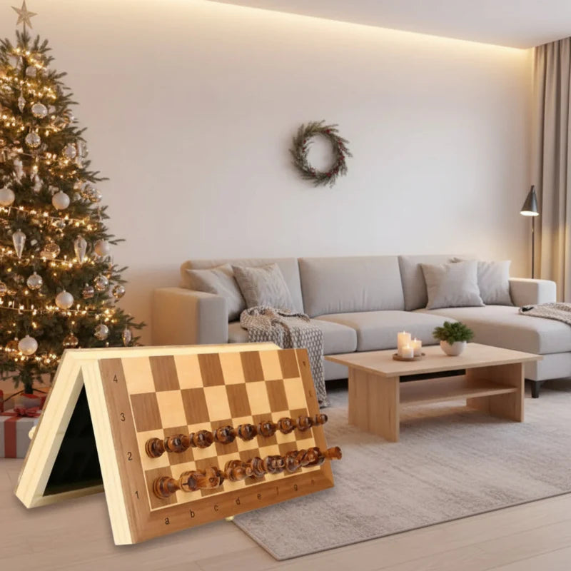 MINDORIS – Elegant Magnetic Wooden Chess Set with 39cm Folding Board
