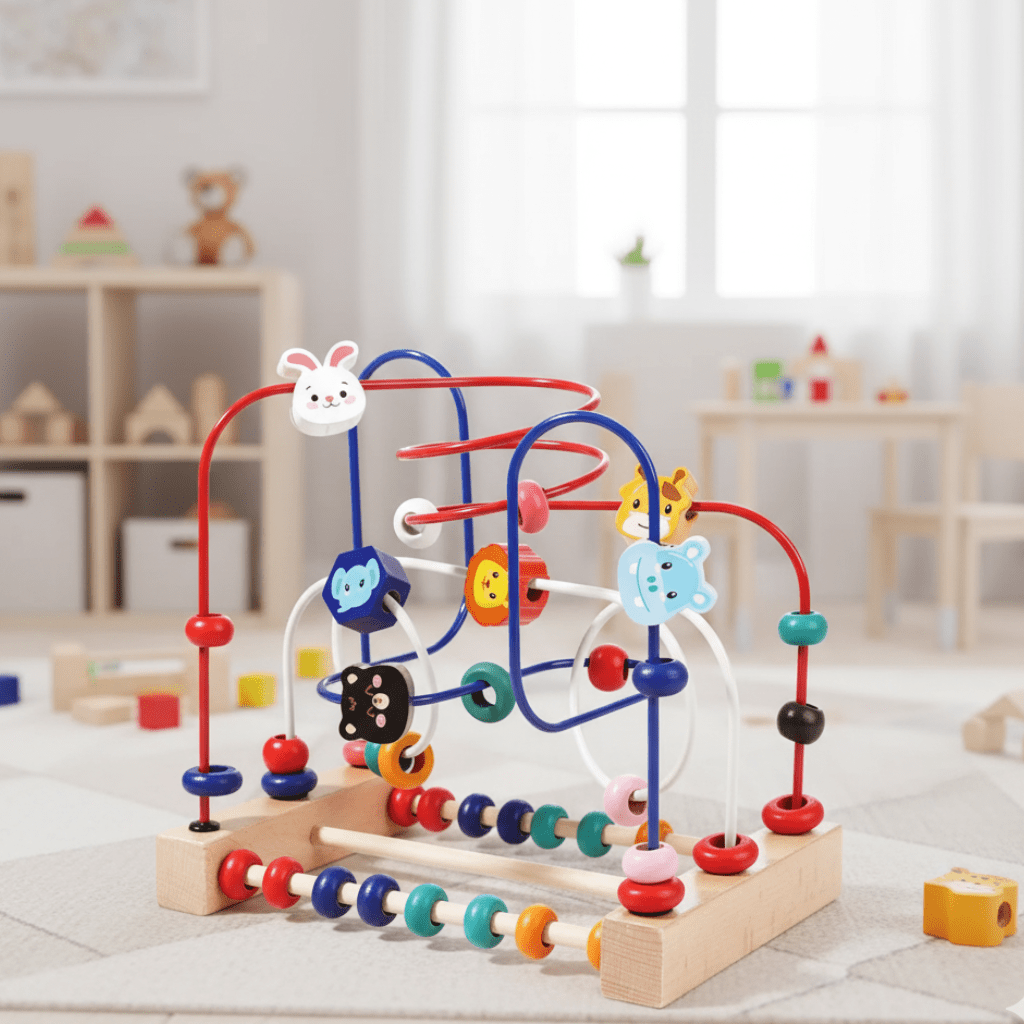 PLAYWISE – Colorful Wooden Bead Maze & Abacus Educational Toy for Toddlers 18+ Months